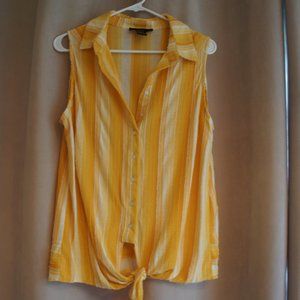 Sleeveless Yellow & White Tie Front Shirt